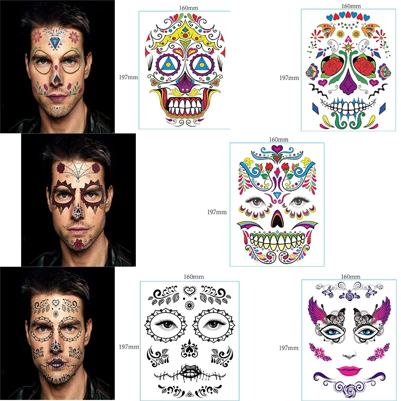 Хэллоуин временное искусство лица водонепроницаемая маска сахар Череп лицо