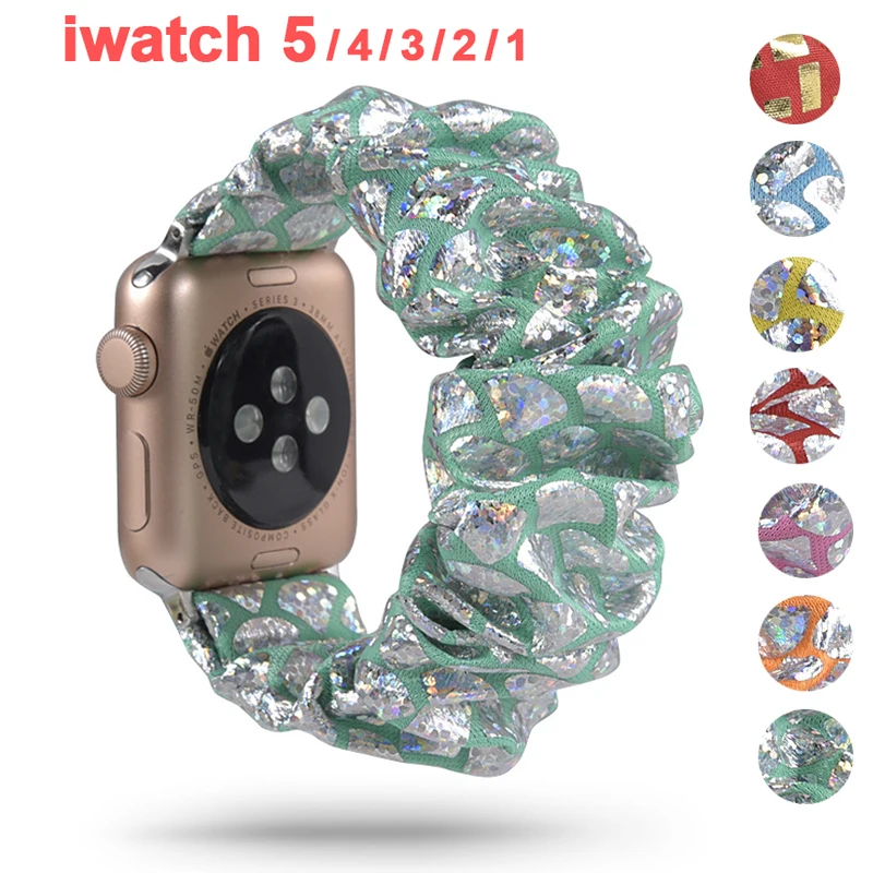 

Bling Scrunchies Elastic Strap for Apple Watch 5 4 Band 38mm 40mm Nylon Strap 42mm 44mm Series 5 4 3 2 Bracelet Watchband Woman