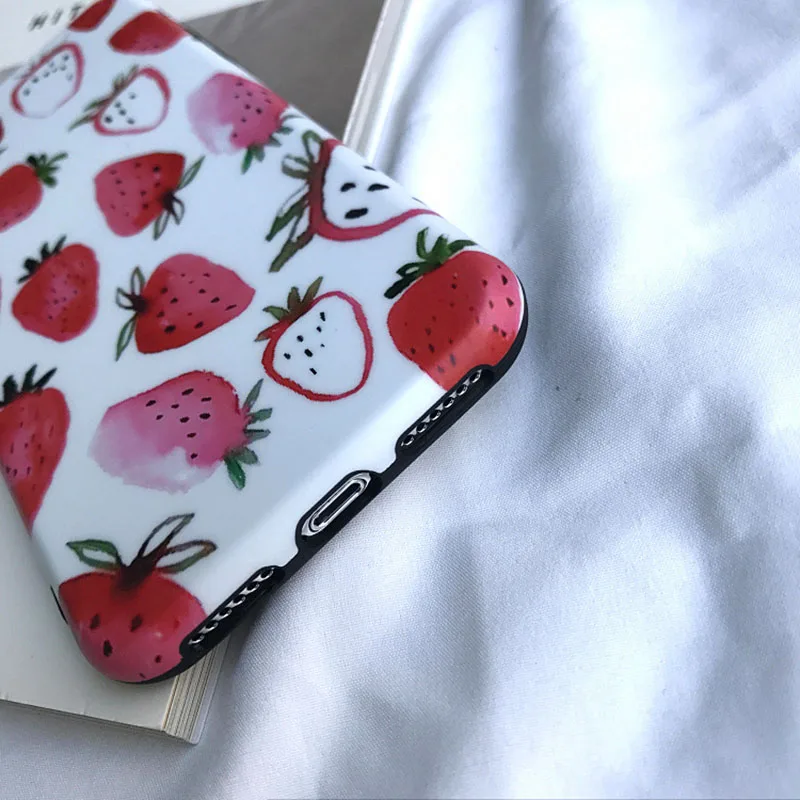 Simple Strawberry Pattern Phone Case for iPhone 6 6s 7 8 Plus X Xs XR Max TPU Soft Back Cover |