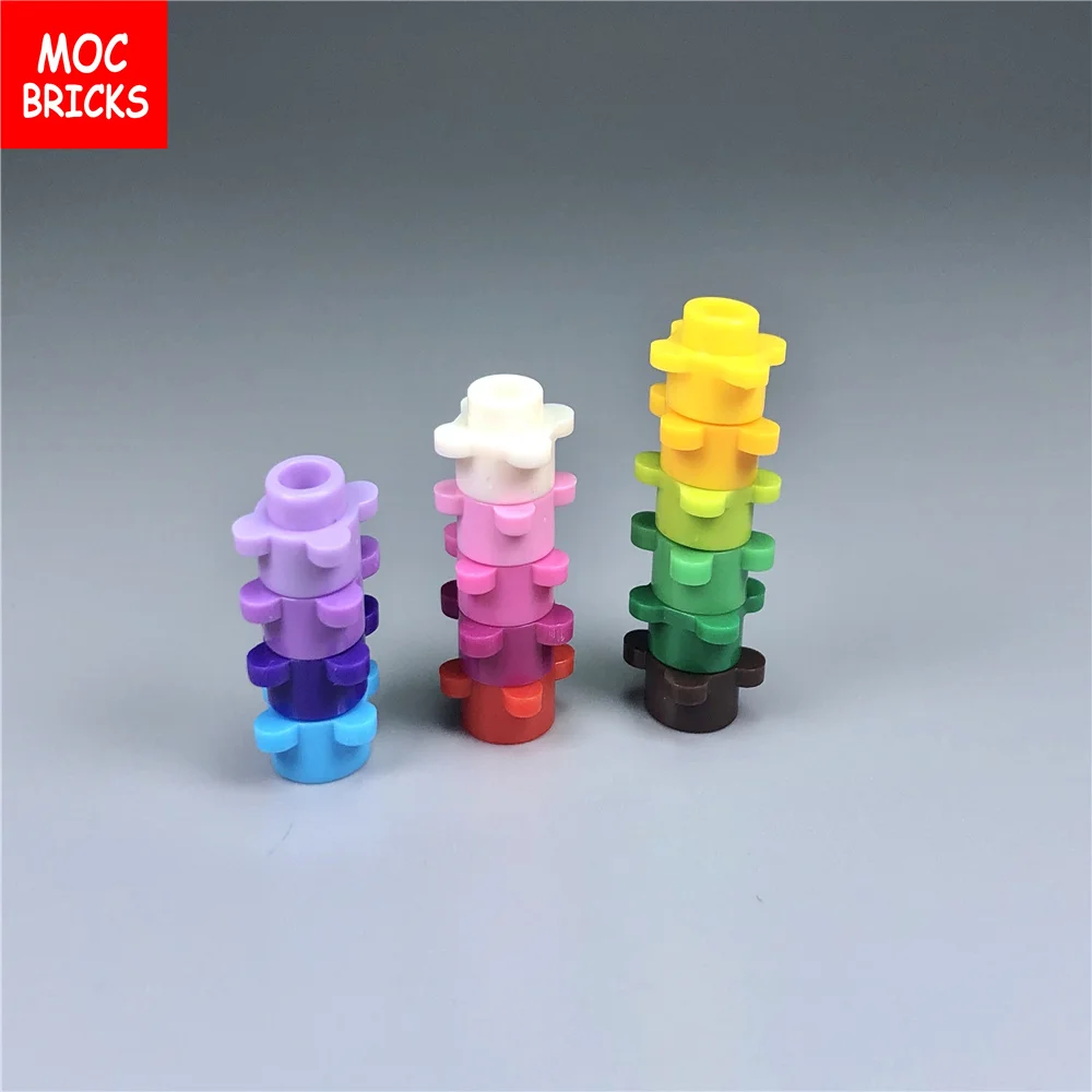 100 шт./лот MOC круглые кирпичи 1x1 с цветочным краем (4 ручки/лепестки) 33291 Обучающие