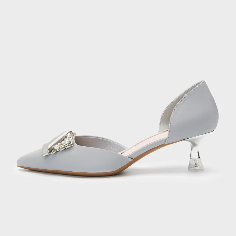 

Casual Heels Branded Pumps Fine Heeled Shoes Slip On Pointed Wedge Sandals Ladies Hollow 2021 Lace-Up Shallow Mouth Comfortable