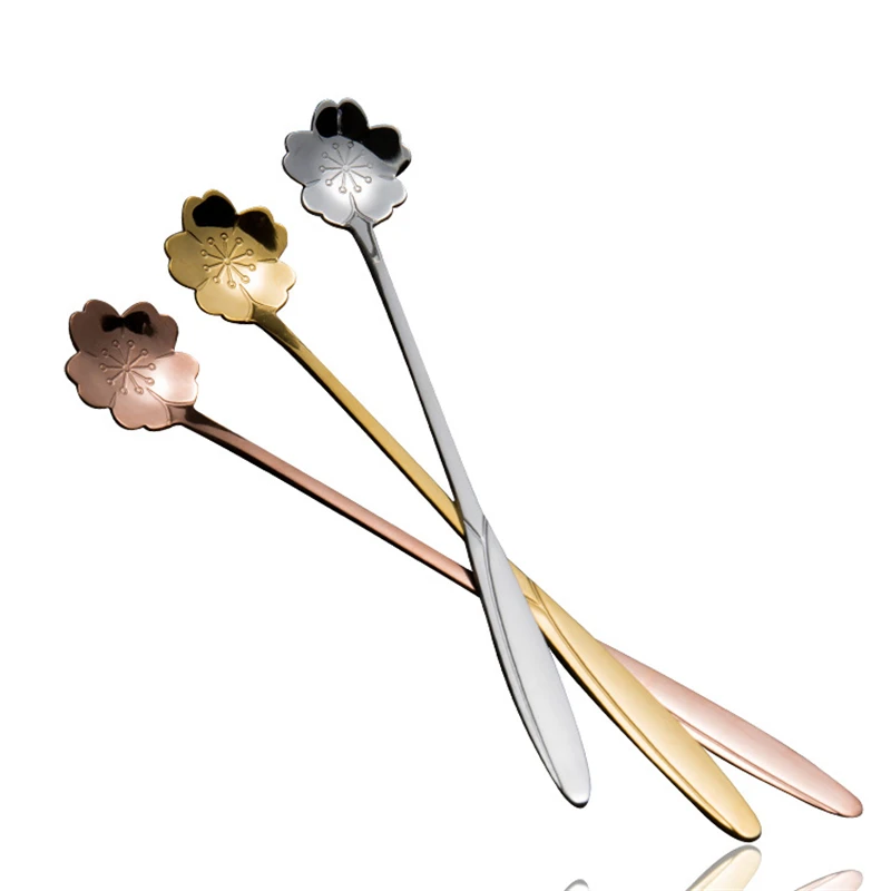 

1PC Tea Coffee Mixing Spoon Gold Spoon Long Handle Dessert Stainless Steel Vintage Teaspoons Drink Tableware Flowers Design#1