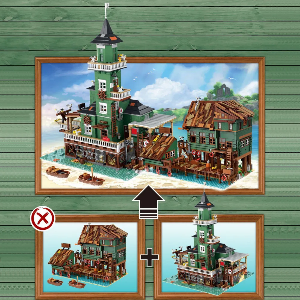 

UG30105 Ideas Expert Creator Street View Lighthouse 5123Pcs Moc Modular Model Building Blocks Old Fishing Store Bricks Bank