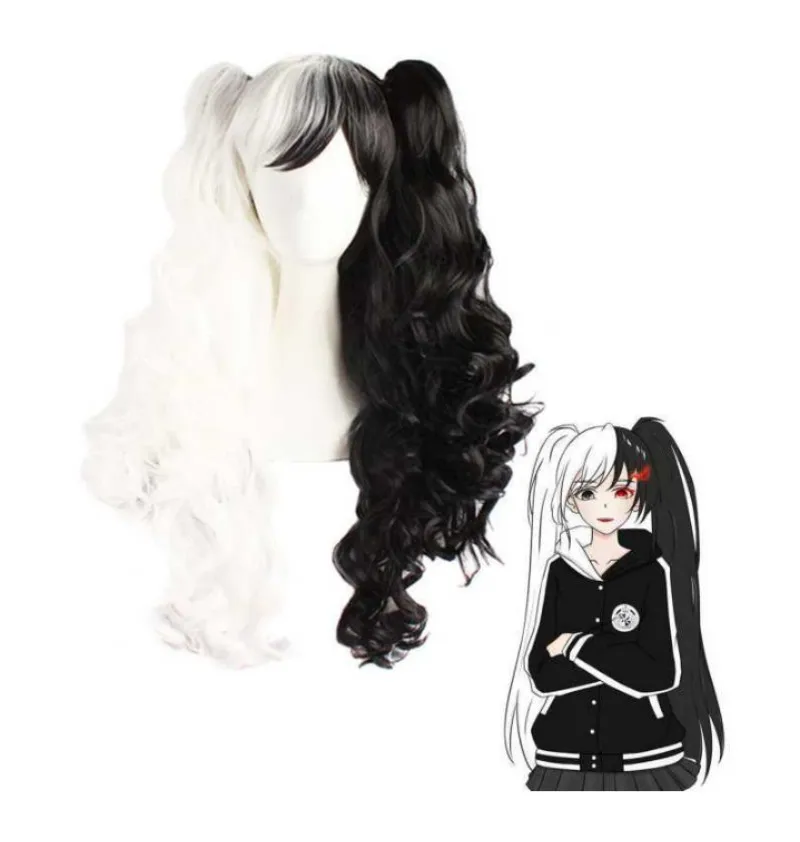 

Парик для косплея Danganronpa Monokuma женский с длинными вьющимися хвостиками, термостойкие синтетические волосы для костюма белого и черного цвет...