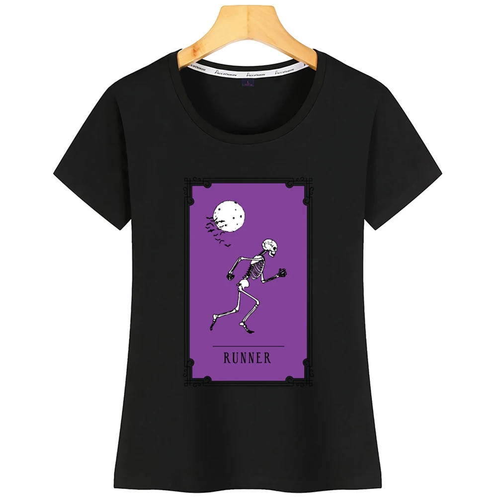 

Tops T Shirt Women Skeleton Halloween Runner Tee O-Neck Vintage Short Tshirt