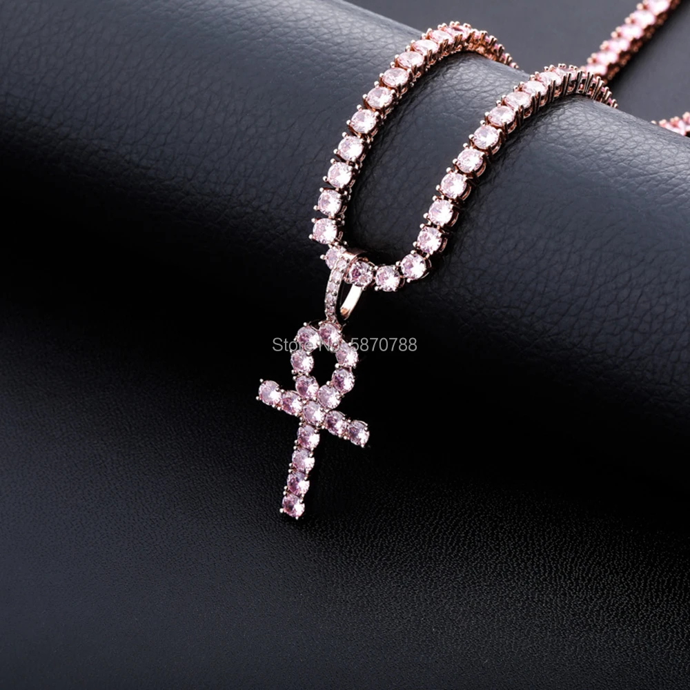 

Hip Hop Egyptian Pink Tennis Chain With Ankh Pendant