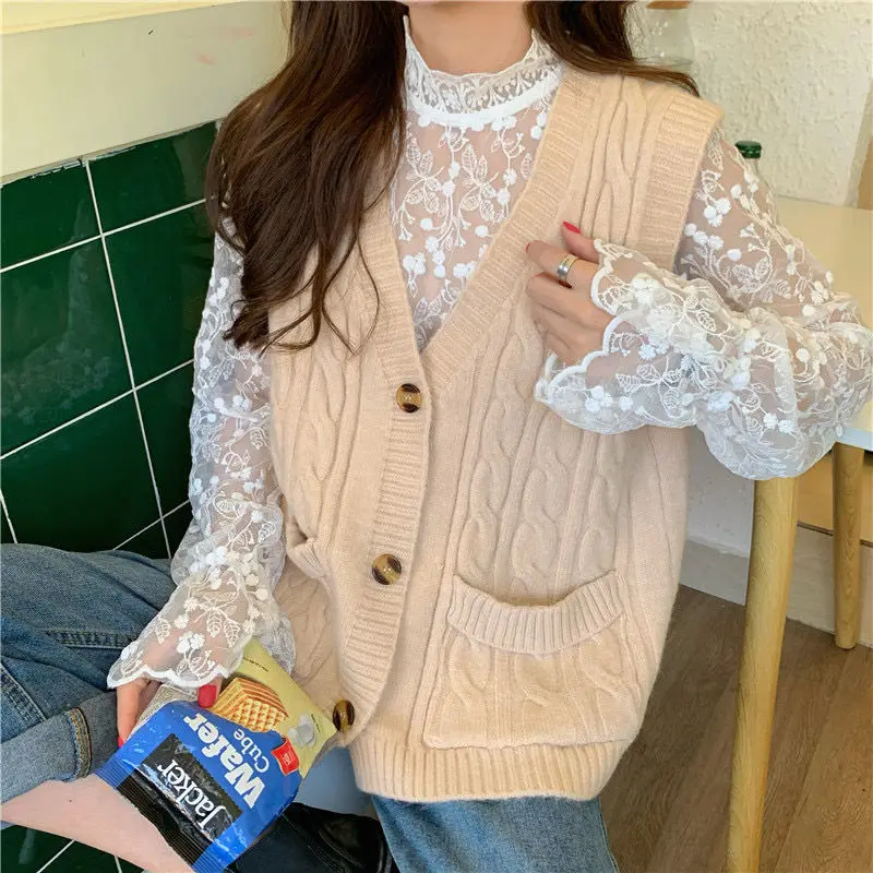 

Women 2020 Fashion V-neck Knitted Cardigans Vest Female Short Loose Solid Single-breasted Sweater Ladies Casual Waistcoat Z117