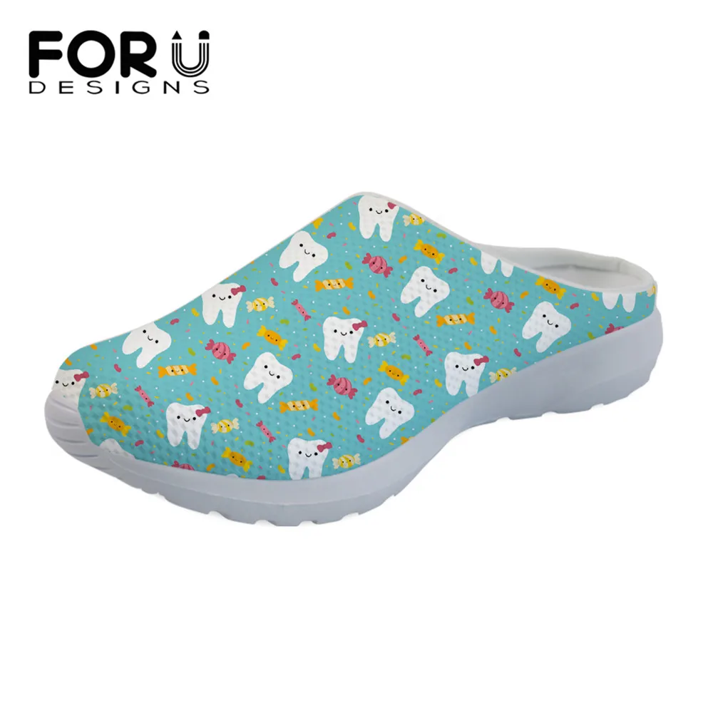 

FORUDESIGNS Sneaker Slippers Women Cute Tooth Printed Lady Summer Beach Sandal Female Casual Flat Sandalias Mujer 2021 Hot Sell