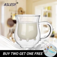 creative milk mugs double layer heat resistant glass cup water juice coffee mug vaso de vidrio container wine beer whiskey gift
