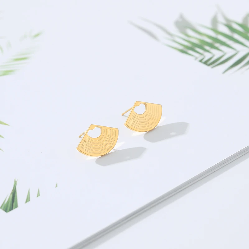 Модные серьги в форме веера из нержавеющей стали модные украшения розовое золото