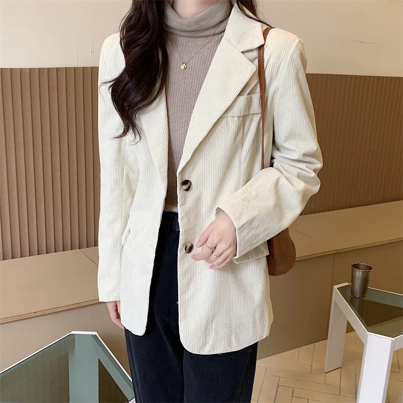 

PLAMTEE 2021 New Winter Women Suit Collar Korean Single-Breasted Loose Gentle All-Match Casual Minimalist Fashion Slim Coat