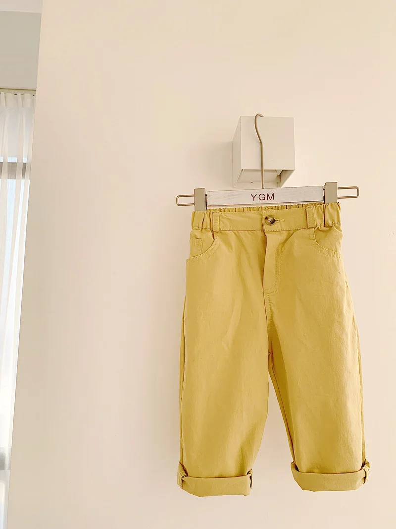 Весенние Брюки для мальчиков и девочек WLG Детские однотонные бежевые желтые
