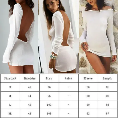 

Womens Ladies Mini Dress Summer Holiday Beach Backless Dress Ladies Women Sexy Dresses Solid Long Sleeve Size 6 - 14