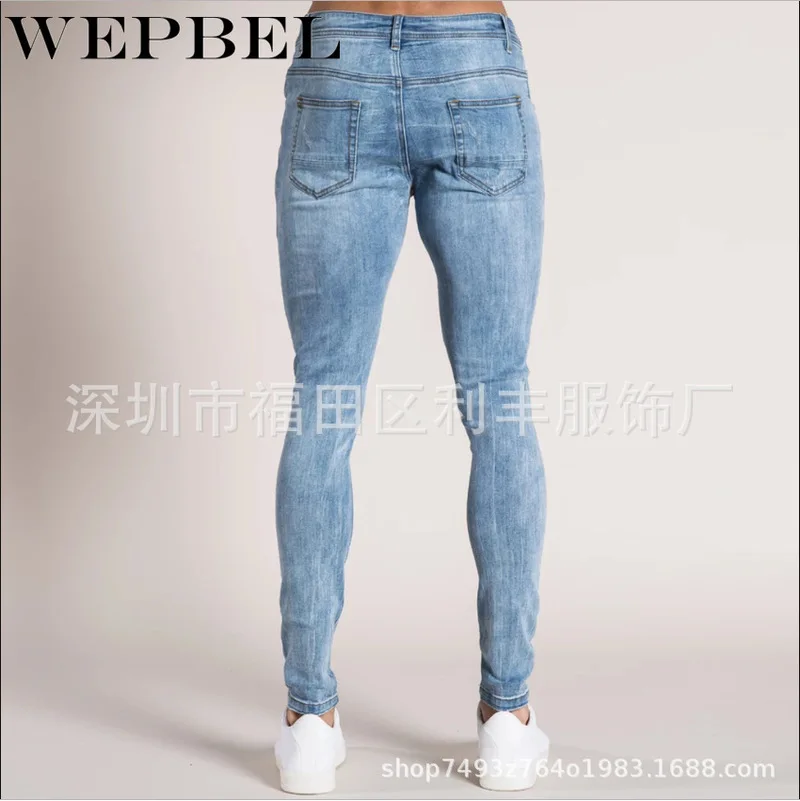 

WEPBEL Fashion Men's Casual Ripped Jeans Vintage Holes In Jeans Casual Denim Long Pants Locomotive Jeans Pants Slim Pencil Pants