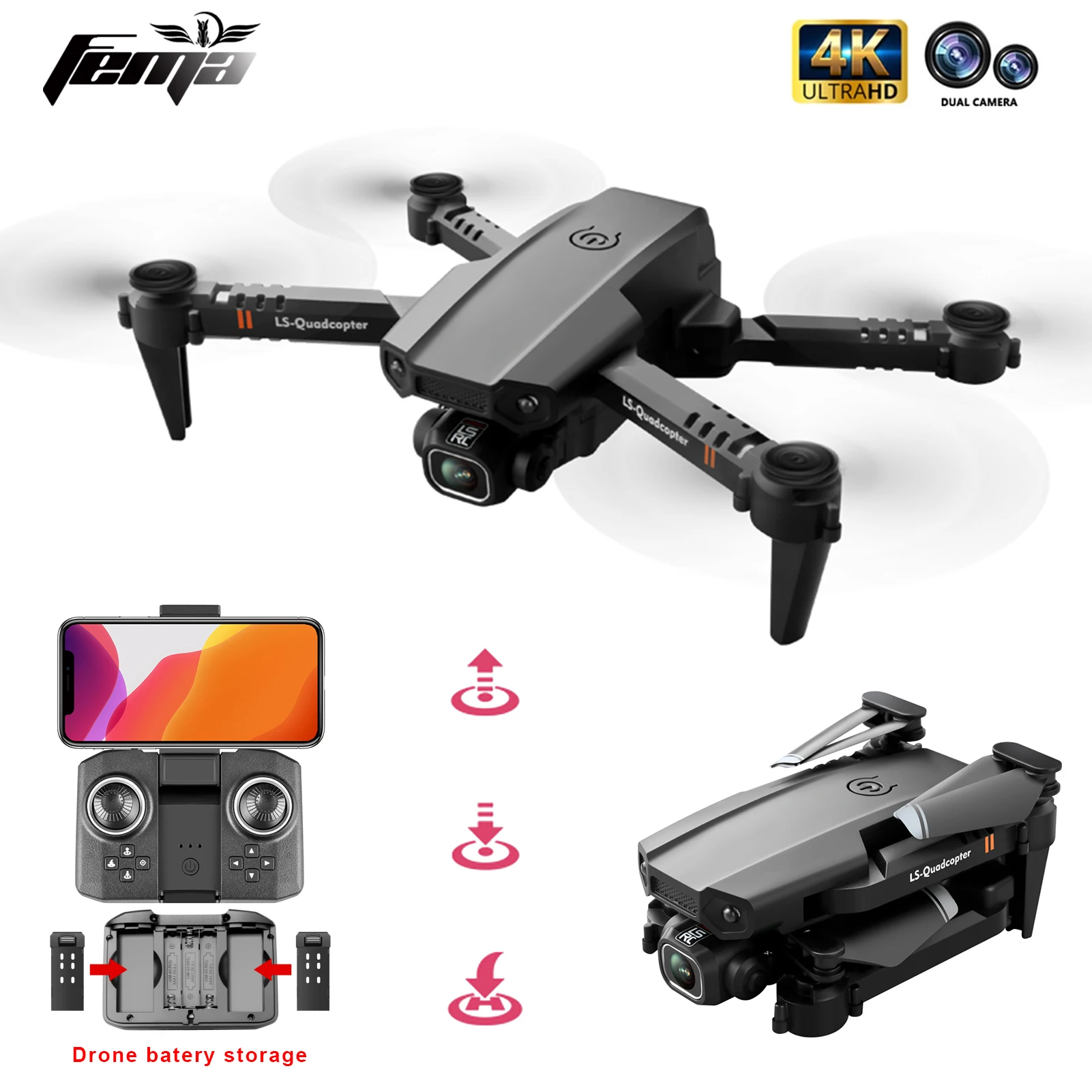 FEMA Новый XT6 Mini 4K HD двойной Камера Wi Fi Fpv воздушный Давление удержания высоты