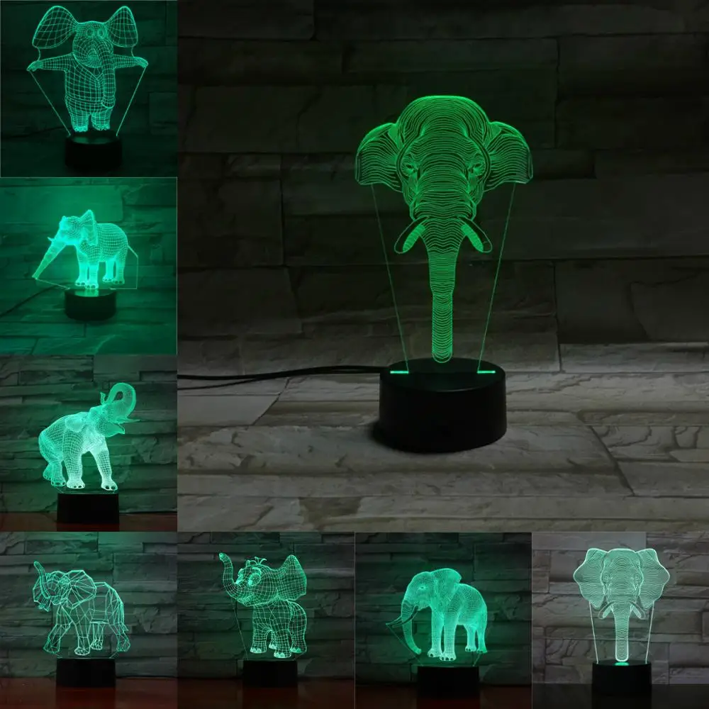 Слон 3D светодиодный ночной Светильник USB сенсорный Сенсор с милыми принтами