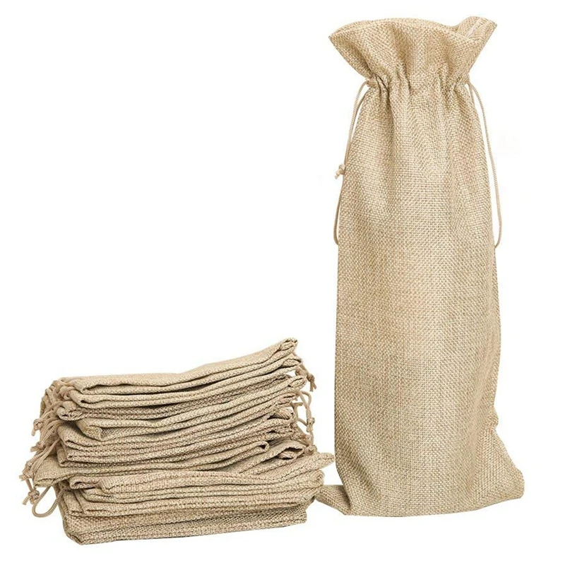 10pcs Jute Wine Bags 14 x 6 1/4 inches Hessian Bottle Gift with Drawstring | Дом и сад