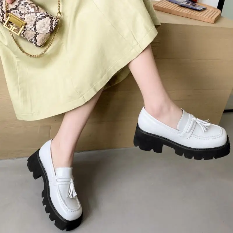 

Rizabina Women Pumps Genuine Leather Square Toe Tassels Women Shoes Fashion Classic Shoes Party Women Footwear Size 34-39