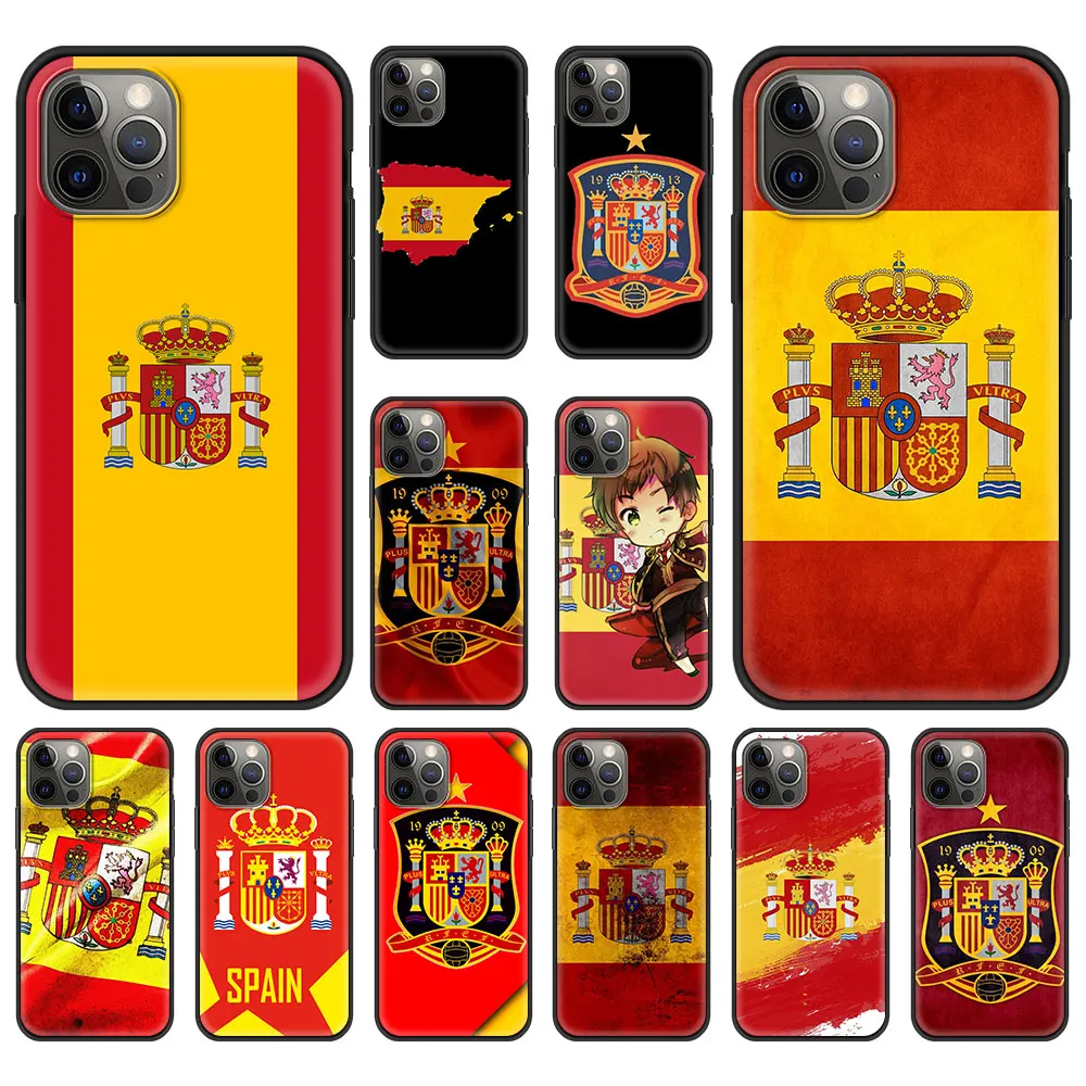 Фото Роскошный чехол с эмблемой испанского флага для телефона iPhone 13 14 12 11 Pro MAX XR X SE XS 7 8