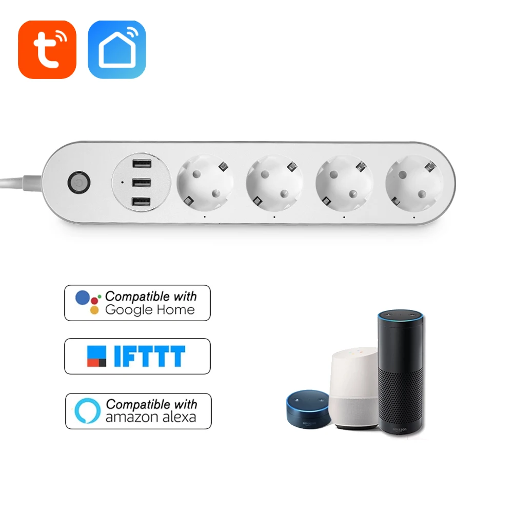 WiFi умная розетка с питанием от сети, голосовое управление, таймер, розетка с 4 розетками переменного тока, 3 usb-порта для Alexa Google Home