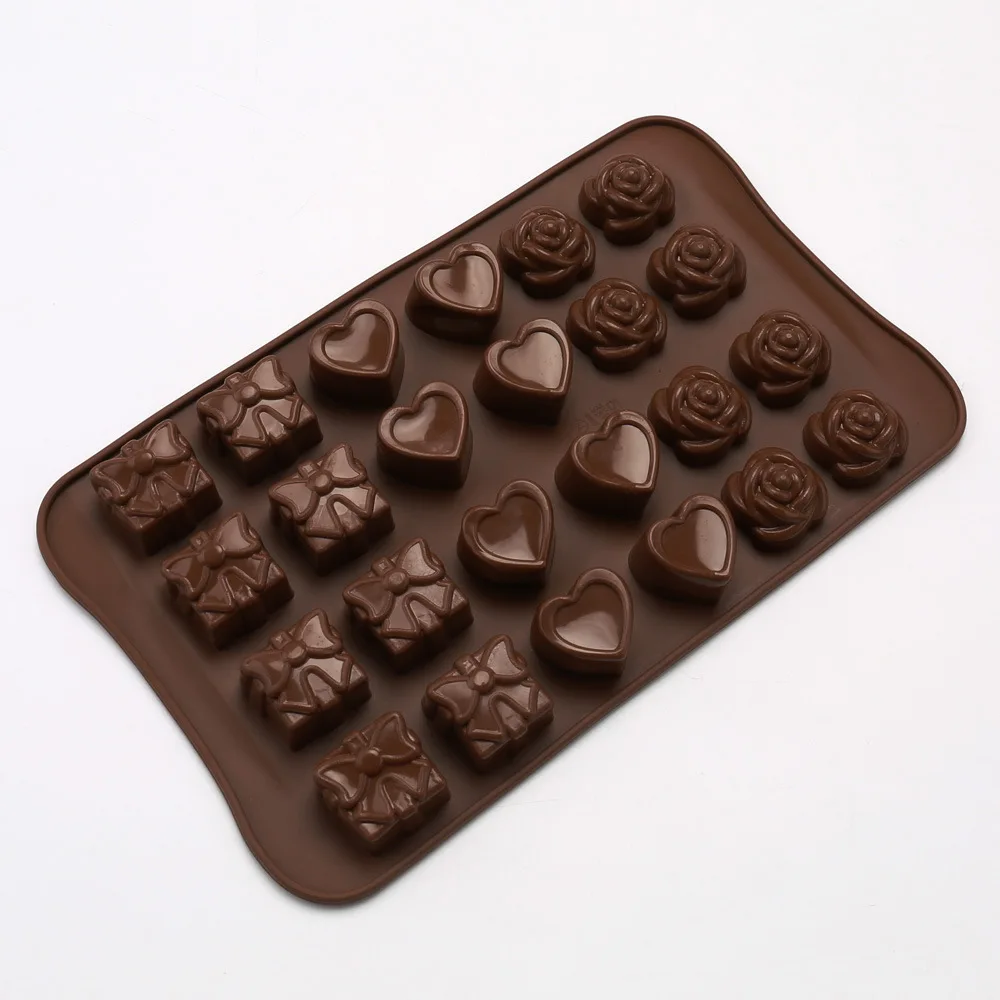 

Baking Molds Soft Candy Mould Coffee Color Rose Heart Baking Cake Chocolate Ice Silicone Mold Food Grade 23.5x14x1.6cm 1 Piece