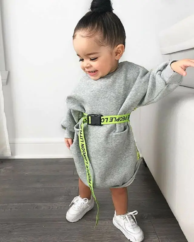 Fashion Autumn Kids Baby Girls Pullover Clothes Long Sleeve Letter Printed Sport Dresses Warm Sweatshirts With Belt 6M-5Y | Детская