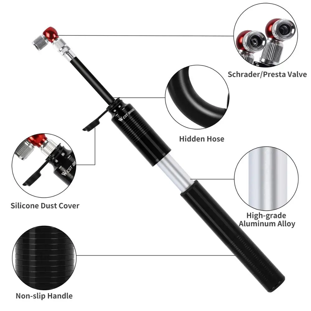 Велосипедный насос высокого давления портативный мини для шин с ручкой