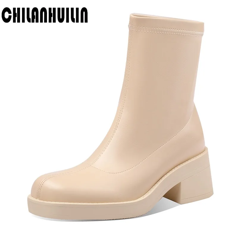 

classic sock boots stretch ankle boots thick high heel boots woman platform autumn winter riding boots female shoes bootas mujer