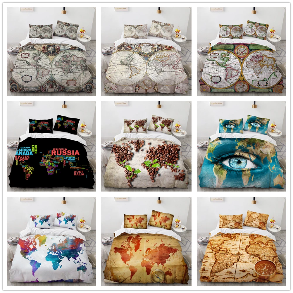 Nautical World Map Bedding Set Nordic Style Soft Bedspreads Comforter Duvet Cover Quality Quilt And Pillowcase | Дом и сад