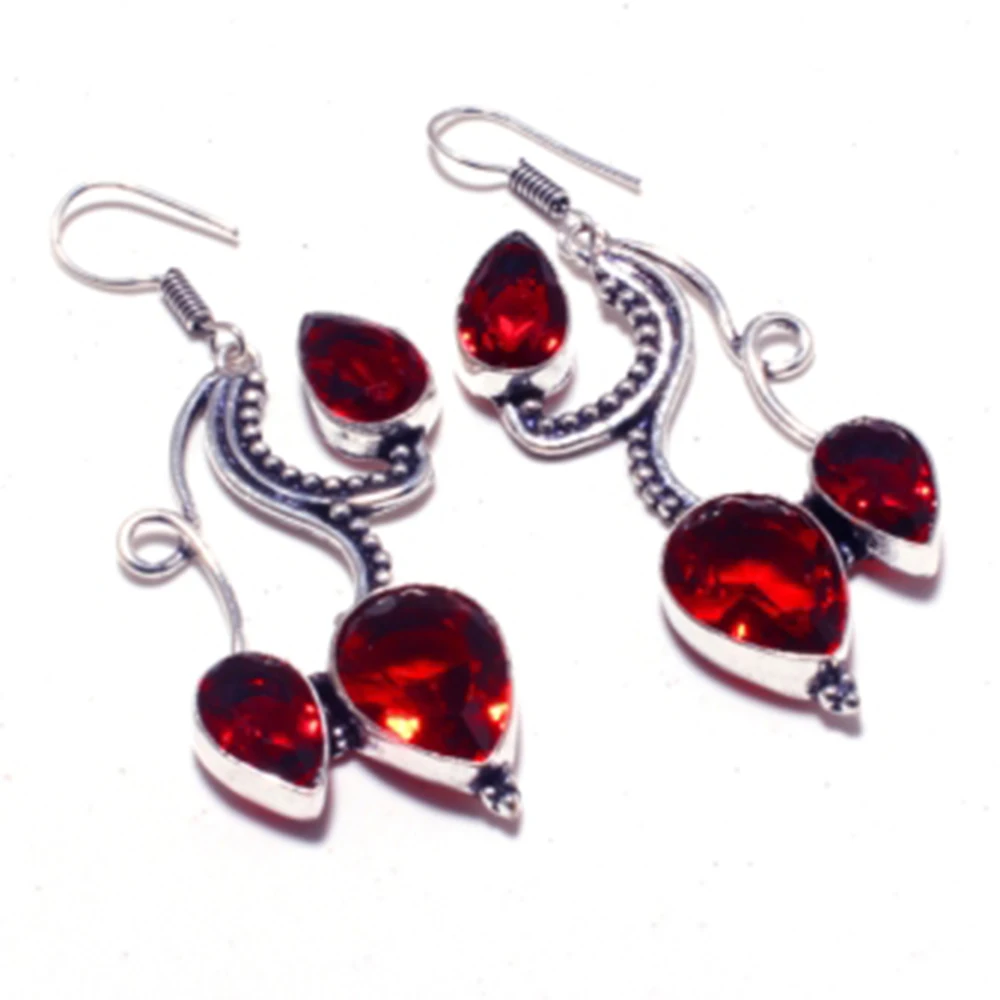 Натуральный гранат серебряные серьги на медных серьгах подарок ручной работы