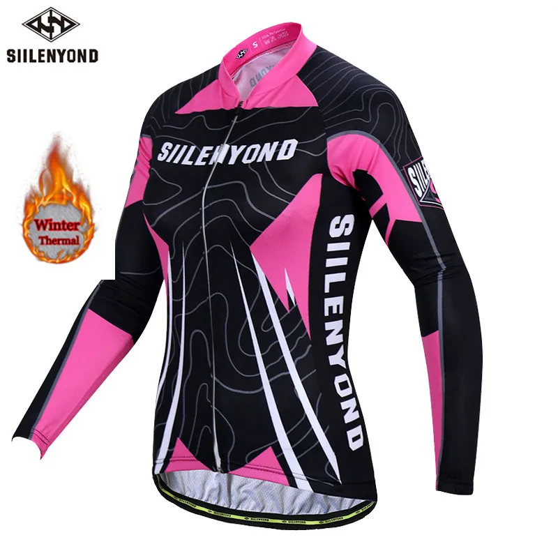 

SIILENYOND зимняя плюс бархатная теплая Женская Велоспорт Джерси куртка и Велоспорт Джерси