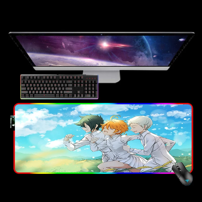 

LED Anime The Promised Neverland Rgb Mouse Carpet Desk Mat Mousepad Gamer Accessories Mice Keyboards Computer Peripherals Office