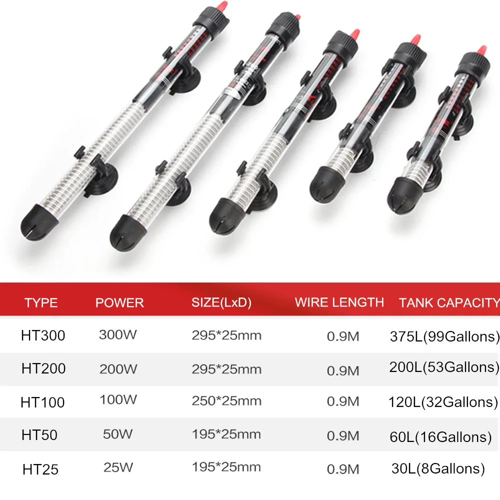 Aquarium Submersible Heater Rod Thermometer Sticker Temperature Controller Glass Fish Tank 25/50/100/200/300W | Дом и сад