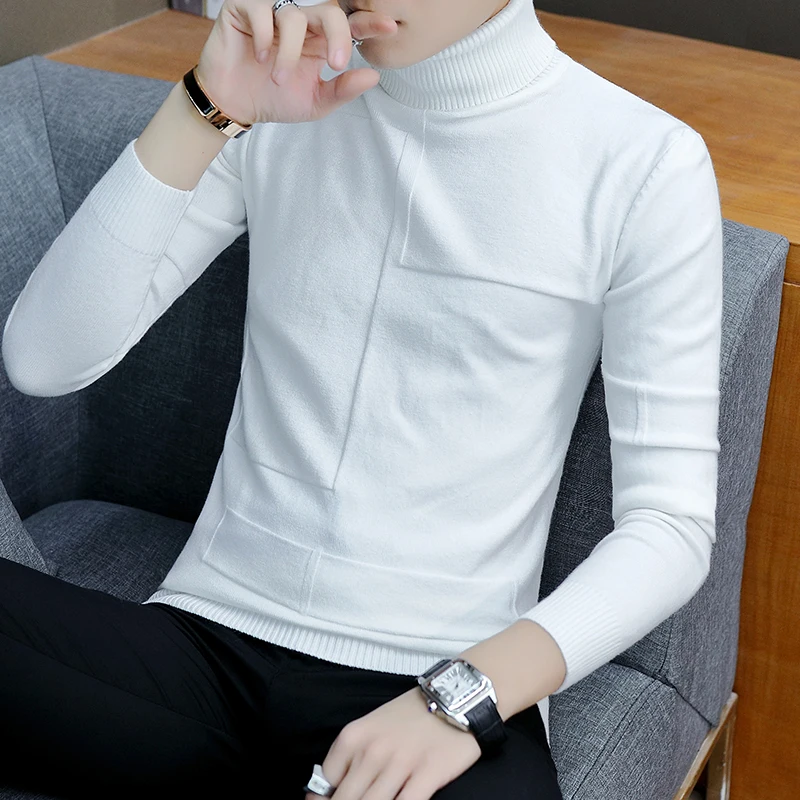2019 мужской свитер с высоким воротом новинка Осень зима Однотонный Повседневный