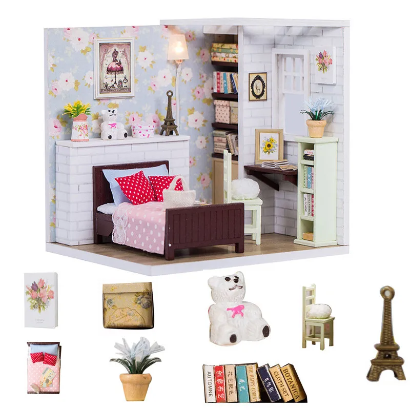 Миниатюрный деревянный кукольный домик с подсветкой миниатюрная мебель сделай