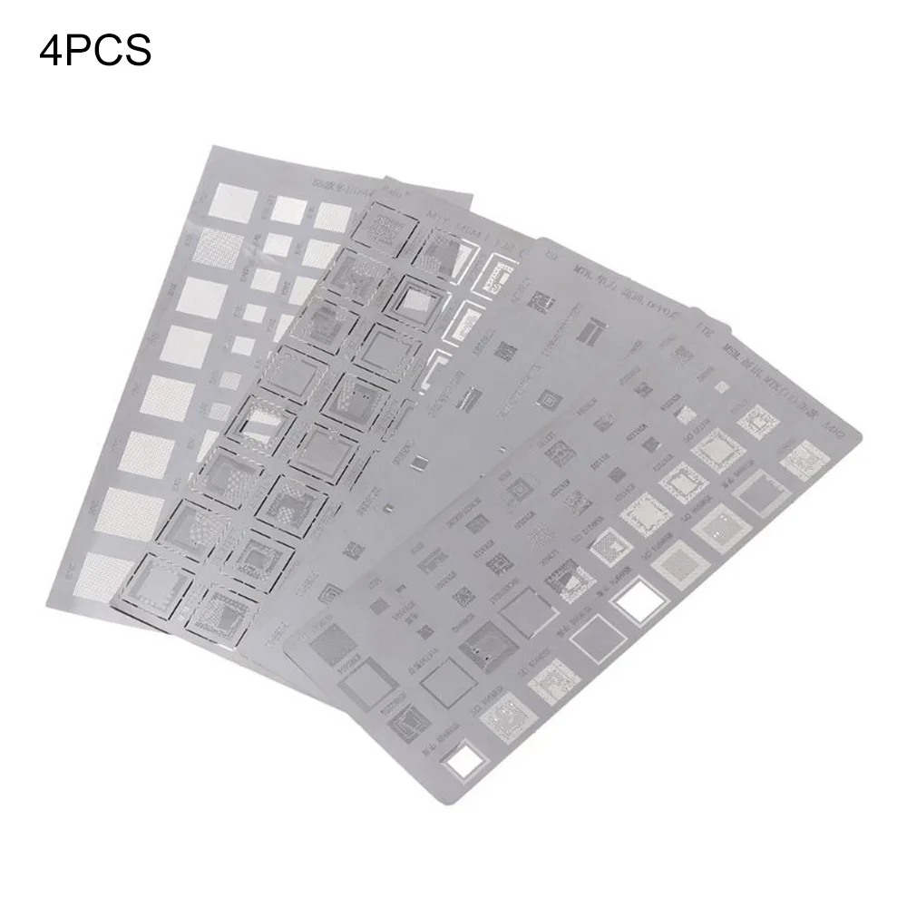 

4 шт. Универсальный трафарет BGA из нержавеющей стали для ремонта фоторезьбы, трафареты для реболлинга BGA для IPhone, для Huawei
