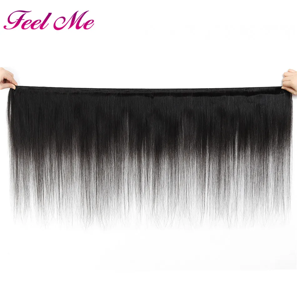 Feel Me прямые 3 пучка с бразильские волосы закрытием не-Реми человеческие пучки