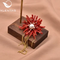 xlentag natural fresh water pearl coral tassel flower brooch 2021 hand made women fashion fine jewelry wedding party gift go0372