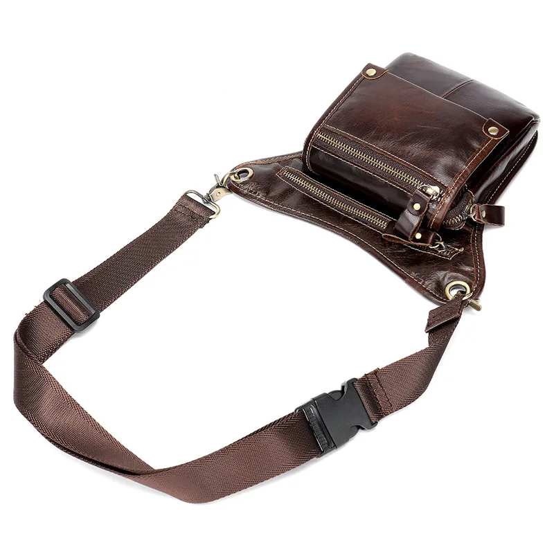 Men's First layer cowhide exercise waist bag  Retro leather bicycle motorcycle bag  European and American styler man belt pouch