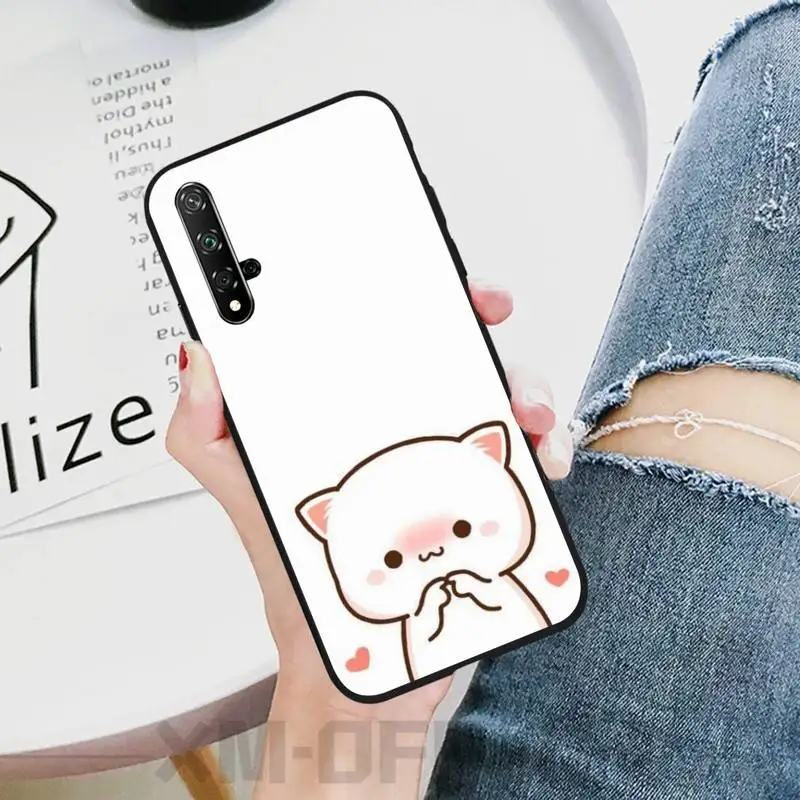 Персиковый Кот мультфильм черный мягкий чехол для телефона Honor 20 lite view20 7C 5 7