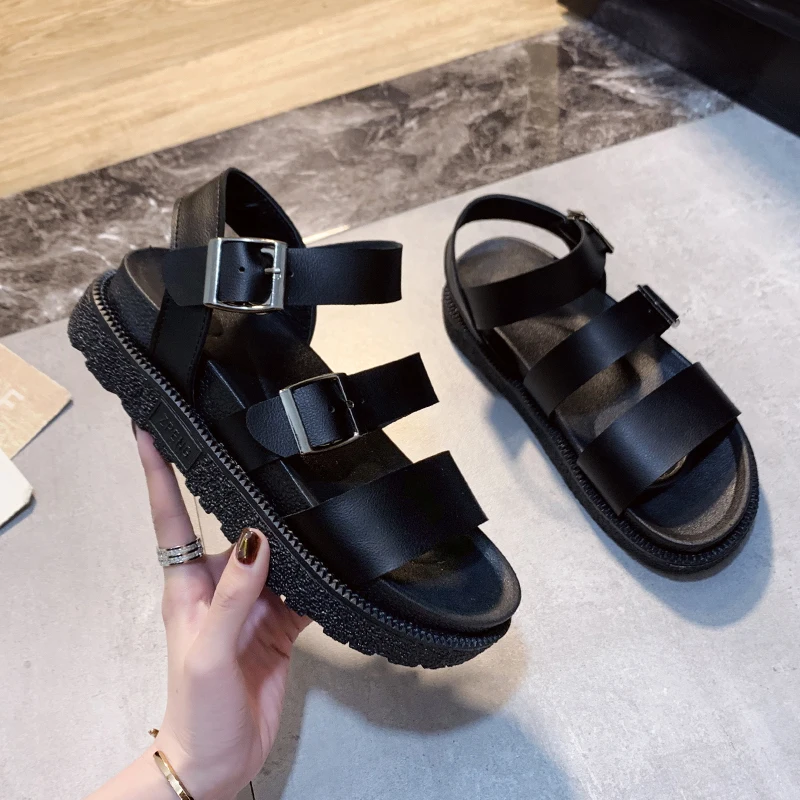 

NAUSK 2021 NEW Summer Shoes Woman Flat Platform Sandals Women Soft Leather Casual Open Toe Gladiator Wedges Women Shoes