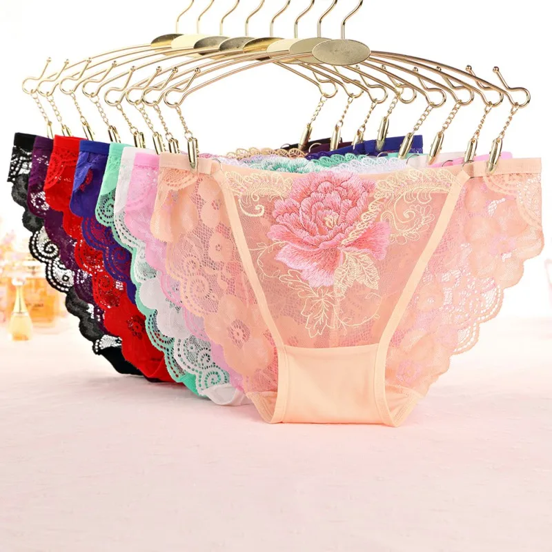 

Sexy Embroidered Floral Briefs Women Lace Ultra-thin Underwear Breathable Soft High Stretchy Panties 2020 New