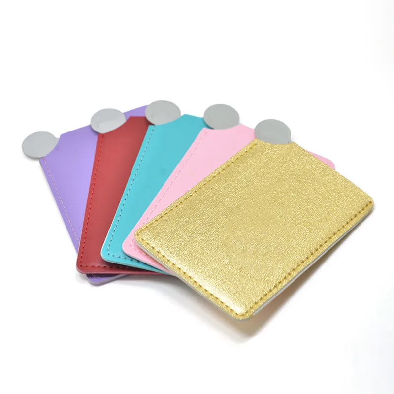 

1PC Portable Mini Unbreakable Makeup Mirror Shatter Proof Pocket Cosmetic Mirror PU Leather Stainless Steel Card Customize Logo