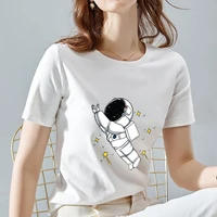 summer casual womens white t shirt top cartoon astronaut astronaut print series short sleeved ladies o neck simple top t shirt