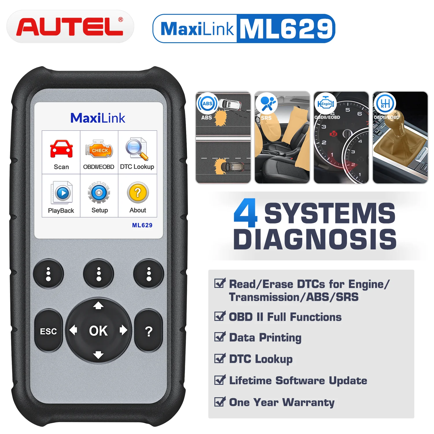 Autel ML629 OBD2 сканер автомобильный диагностический инструмент считыватель кодов +