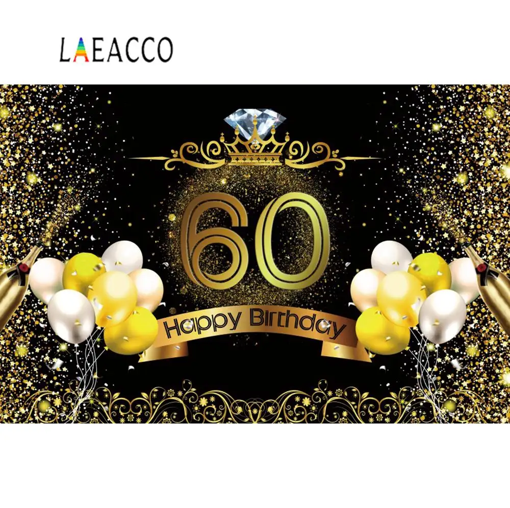 

Golden Crown Balloons Birthday Party 60 50 40 30th Diamond Photcall Poster Portrait Photo Background For Photography Backdrops