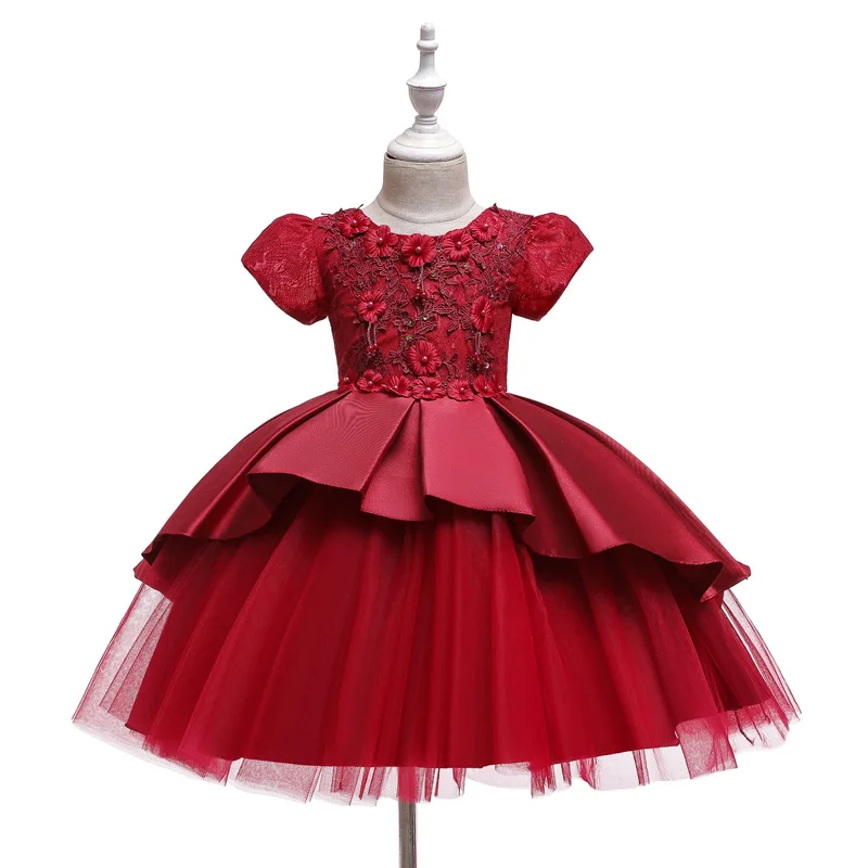 

Girls Birthday Present Dress Short Sleeve Pompous Princess Dress Handmade Beaded Flower Adornment Pompous Dress Performance Dres
