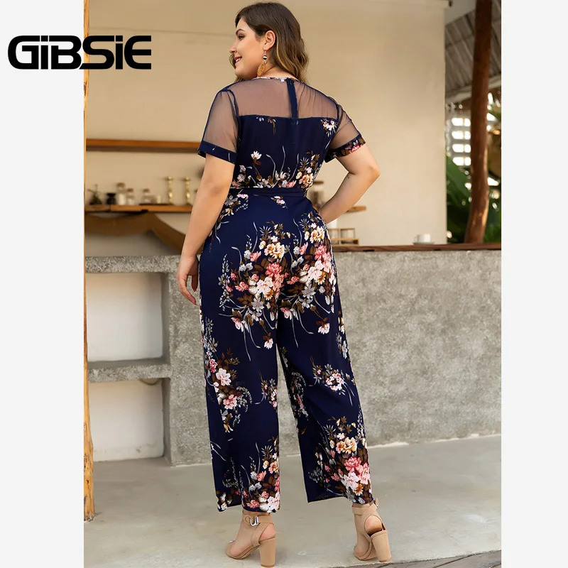 GIBSIE сетчатый лоскутный цветочный принт праздник Бохо комбинезон для женщин 2020