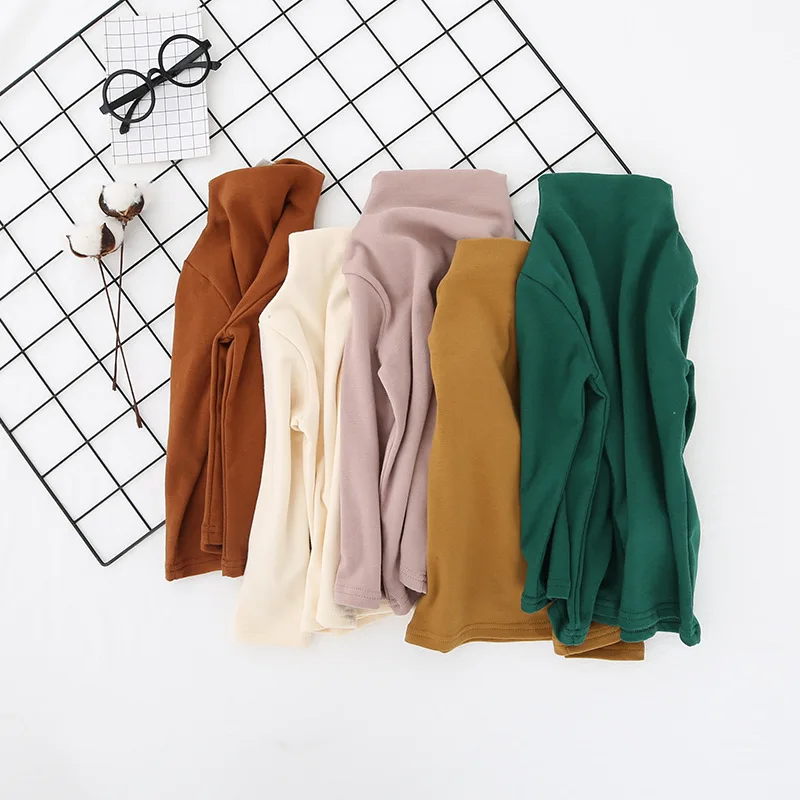 Футболка для девочек Однотонные топы с длинными рукавами 100% хлопок водолазка