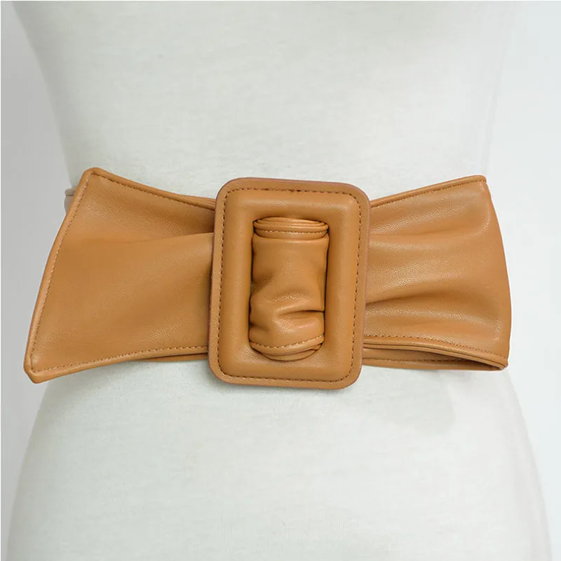

Wide Black Leather Women's Sheepskin Wide Belt Big Bow Cummerbund Solid Color Elegant Dress Belt PU Vintage Belt